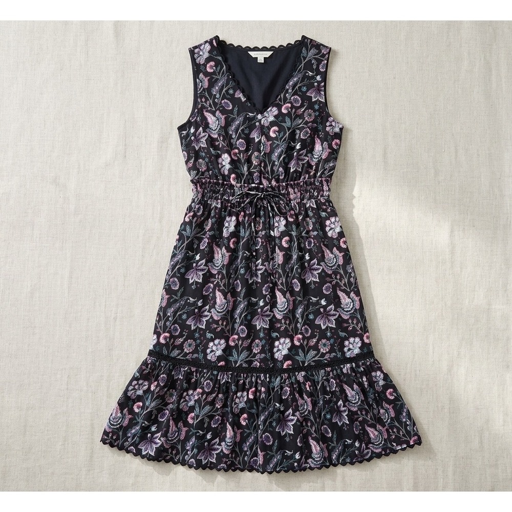 Cottagecore Boho Swiss Dot Flutter Top Susan Graver Women 1XP Black Floral